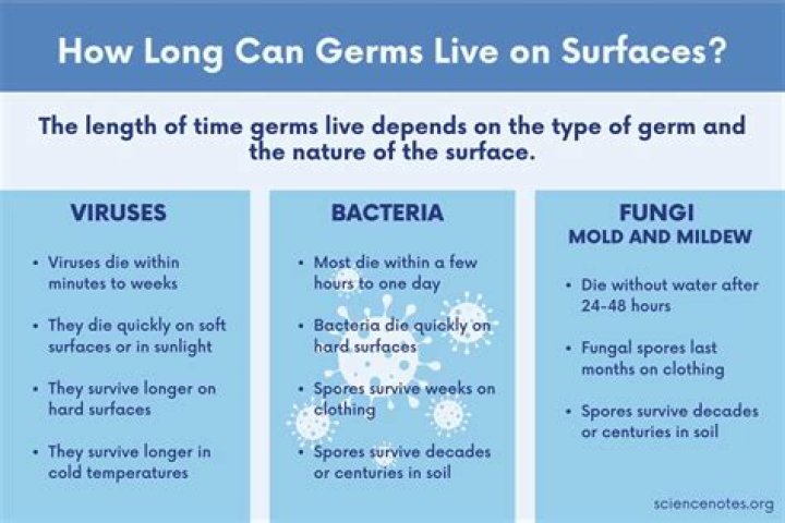 How long can bacteria live on clothes?